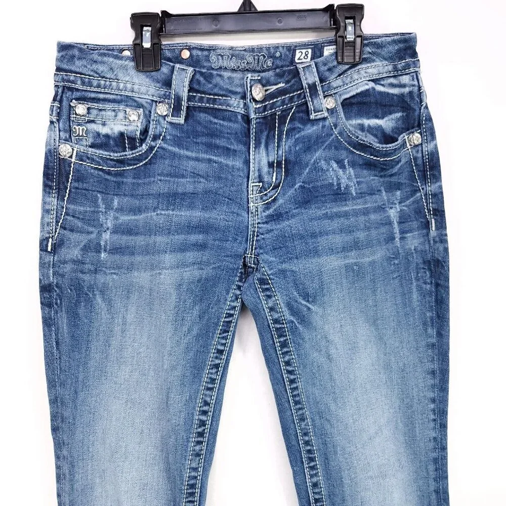 Miss Me Jeans Women Size 28 Blue Signature Rise Boot Stretch Thick Stitch_3